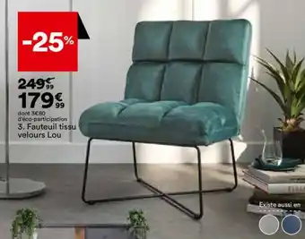 BUT Fauteuil tissu velours Lou offre