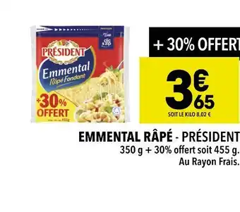 Supeco PRÉSIDENT EMMENTAL RÂPÉ offre