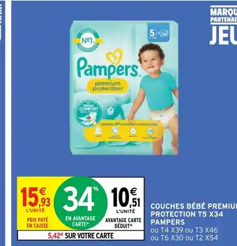 Intermarché Hyper COUCHES BÉBÉ PREMIUM PROTECTION T5 X34 PAMPERS offre