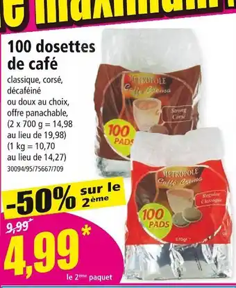 Norma METROPOLE 100 dosettes de café offre