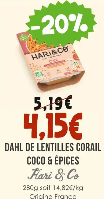 Naturalia Hari & Co DAHL DE LENTILLES CORAIL COCO & ÉPICES offre