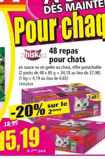 Norma WHISKAS 48 repas pour chats offre