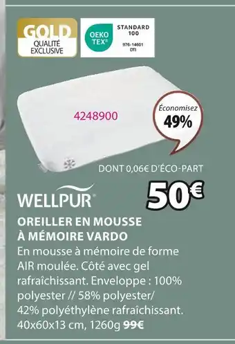 JYSK WELLPUR OREILLER EN MOUSSE À MÉMOIRE VARDO offre