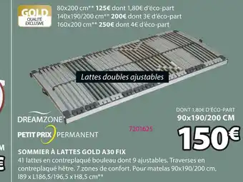JYSK DREAMZONE SOMMIER À LATTES GOLD A30 FIX offre
