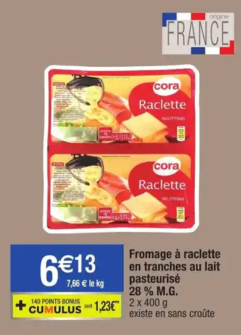Fromage à raclette en tranches au lait pasteurisé 28% M.G.