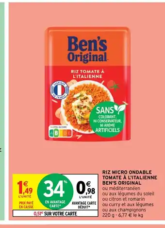 Intermarché Hyper RIZ MICRO ONDABLE TOMATE À L'ITALIENNE BEN'S ORIGINAL offre