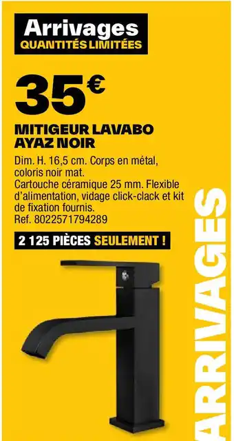 Brico Dépôt MITIGEUR LAVABO AYAZ NOIR offre
