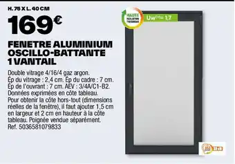 Brico Dépôt FENETRE ALUMINIUM OSCILLO-BATTANTE 1 VANTAIL offre