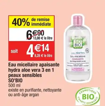Migros Eau micellaire apaisante hydra aloe vera 3 en 1 peaux sensibles so'bio offre
