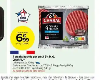 Carrefour Market 4 steaks hachés pur bœuf 5% M.G. CHARAL offre