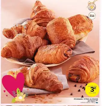 Carrefour Market 4 Croissants + 4 Pains au chocolat pur beurre offre