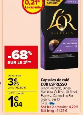 Carrefour Market Capsules de café L'OR ESPRESSO offre