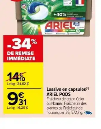 Carrefour Market Lessive en capsules ARIEL PODS offre