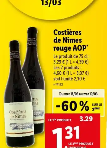 Lidl Costières de Nîmes rouge AOP* offre