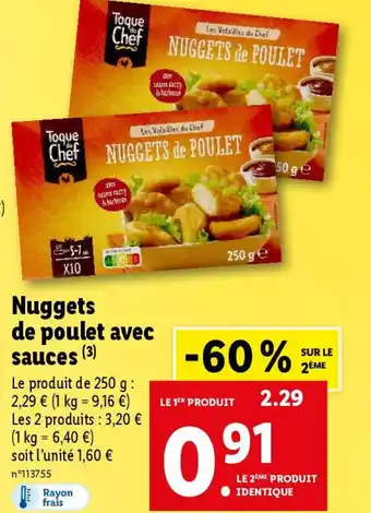 Lidl Nuggets de poulet avec sauces offre