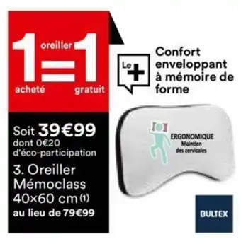 BUT Oreiller Mémoclass 40x60 cm (1) au lieu de 79€99 offre
