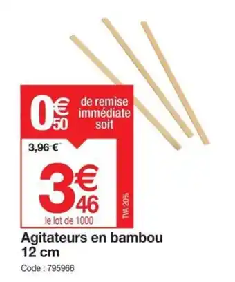 Promocash Agitateurs en bambou 12 cm offre