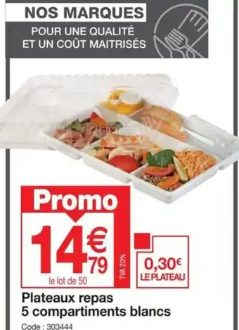 Promocash Plateaux repas 5 compartiments blancs offre