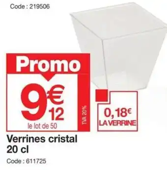 Promocash Verrines cristal 20 cl Code : 611725 offre