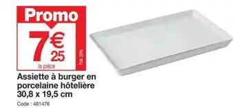 Promocash Assiette à burger en porcelaine hôtelière 30,8 x 19,5 cm offre