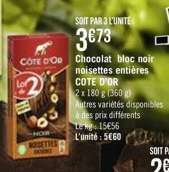 Casino Supermarchés Chocolat bloc noir noisettes entières offre