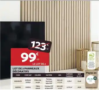 Bricomarché LOT DE 2 PANNEAUX DÉCORATIFS offre