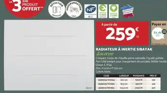 Bricomarché RADIATEUR À INERTIE SIBAYAK Jauter offre