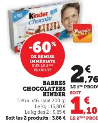 U Express BARRES CHOCOLATEES KINDER offre