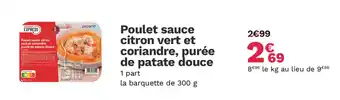 Picard Poulet sauce citron vert et coriandre, purée de patate douce offre