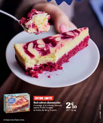 Picard Red velvet cheesecake Fromage à la crème, biscuit, sauce fruits rouges la boîte de 85 g (1 part) offre