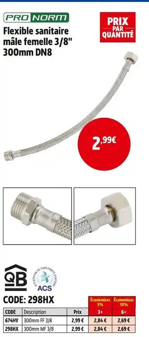Screwfix PRO NORM Flexible sanitaire mâle femelle 3/8 300mm DN8 offre