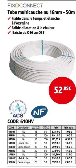 Screwfix FIXOCONNECT Tube multicouche nu 16mm - 50m offre