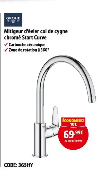 Screwfix GROHE Mitigeur d'évier col de cygne chromé Start Curve offre