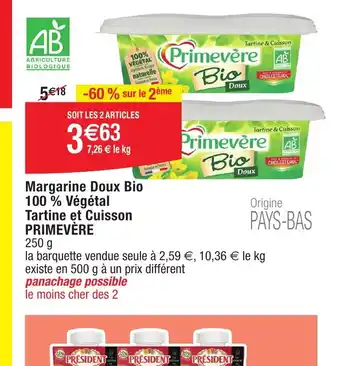 Migros Margarine Doux Bio 100% Végétal Tartine et Cuisson PRIMEVÈRE offre
