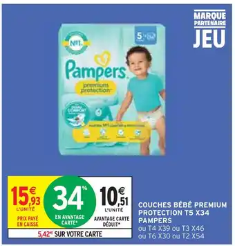 Intermarché PAMPERS COUCHES BÉBÉ PREMIUM PROTECTION T5 X34 offre