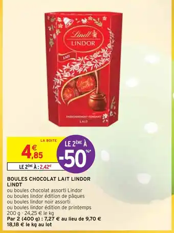Intermarché LINDT BOULES CHOCOLAT LAIT LINDOR offre