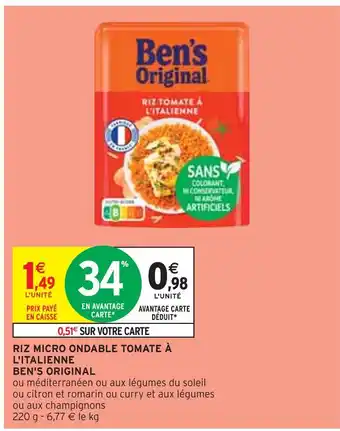 Intermarché BEN'S ORIGINAL RIZ MICRO ONDABLE TOMATE À L'ITALIENNE offre