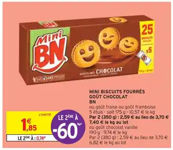 Intermarché BN MINI BISCUITS FOURRÉS GOÛT CHOCOLAT offre