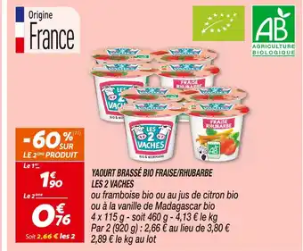 Netto LES 2 VACHES YAOURT BRASSÉ BIO FRAISE/RHUBARBE offre