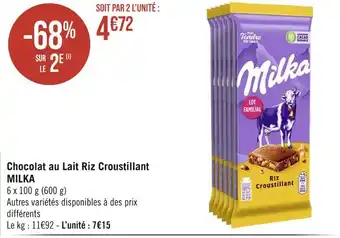 Géant Casino MILKA Chocolat au Lait Riz Croustillant offre