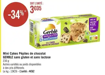 Géant Casino GERBLE Mini Cakes Pépites de chocolat sans gluten et sans lactose offre