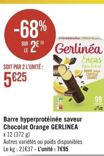 Géant Casino GERLINEA Barre hyperprotéinée saveur Chocolat Orange offre