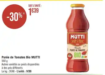 Géant Casino MUTTI Purée de Tomates Bio offre