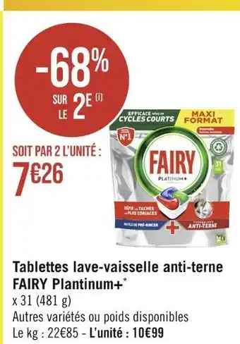 Géant Casino FAIRY Tablettes lave-vaisselle anti-terne Plantinum+ offre