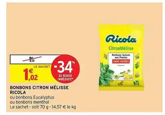Intermarché Bonbons Citron Mélisse Ricola offre