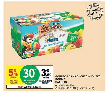 Intermarché Gourdes Sans Sucres Ajoutés Pomme Paquito offre