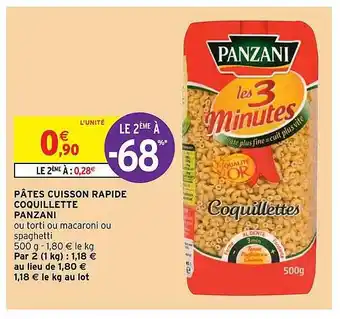Intermarché Pâtes Cuisson Rapide Coquillette Panzani offre
