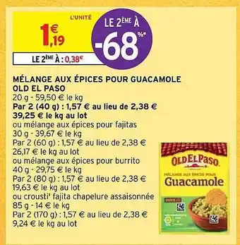 Intermarché Mélange Aux épices Pour Guacamole Old El Paso offre