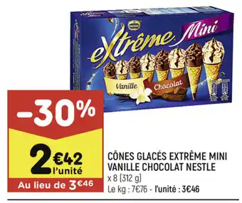 Leader Price Cônes Glacés Extrême Mini Vanille Chocolat Nestle offre
