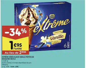 Leader Price Extrême Cônes Glacés Vanille Pépites de Nougatine Nestle offre